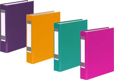 Produktbild von 4x Ringbuch mit Rückenschild / DIN A5 / 2-Ring / je 1x lila,gelb,türkis,pink