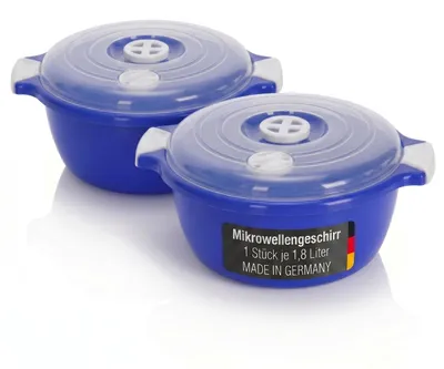 Produktbild von 2 tlg. Mikrowellengeschirr Set Blau Mikrowellenschüssel mit Dampfventil