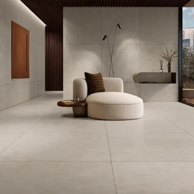 Imagen del producto de CASA39. Gres porcelánico con efecto cemento, color blanco, 90x90 cm. Modelo: Margres Metropolis