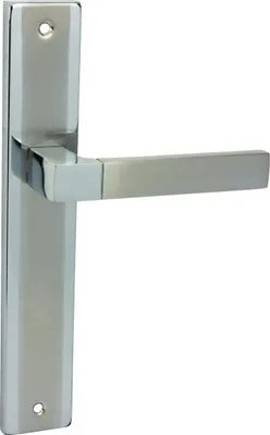 Produktbild von DOMINO Türgriff Blind Drückergarnitur | Langschildgarnitur | Türklinke für Zimmertür, Bürotür, Kellertür & Innentür | L-Form | Türbeschläge aus Aluminium |Chrom/Nickel Türdrückergarnitur | REAL M6/M9