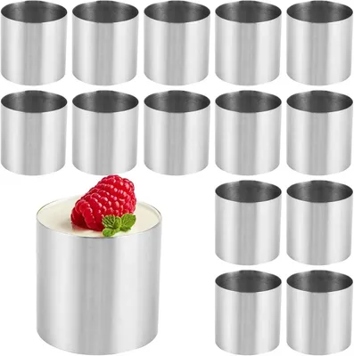 Produktbild von Runde Tortenformen und Dessertformen – Set mit 15 Stück – Mousseformen – Edelstahl – Durchmesser 5 cm – Backformen