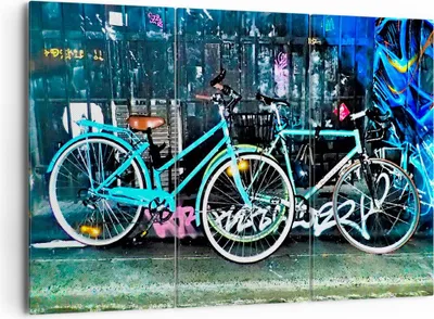 Produktbild von Bild auf Leinwand - Leinwandbild - Fahrräder Graffiti Straße Wand - 165x110cm - Wand Bild - Wanddeko - Leinwanddruck - Bilder - Kunstdruck - Leinwand bilder - Wandkunst - CE165x110-2949