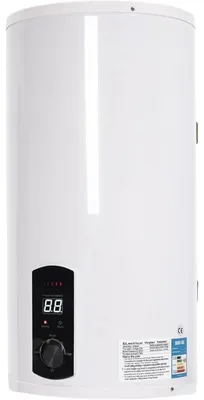 Zdjęcie produktu dla Zbiornik ciepłej wody 50 l – bojler elektryczny – poziomy – wyświetlacz LED – 2000 W – 25–75 °C – 34×71 cm – oznaczenie CE – biały