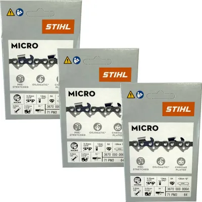 Produktbild von Stihl 3x 1/4" Picco Micro 3 (PM3) Sägekette 30 cm 1/4" P 1,1 mm 64 TG 3 Stück ( 3x 36700000064 )