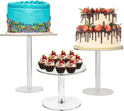 Productafbeelding van Ibenzoa® 3-delige set transparante acryl taartstandaards – Ø 19/24/29 cm, voetstukken 15 & 20 cm, elegante presentatie voor taarten, cupcakes en desserts