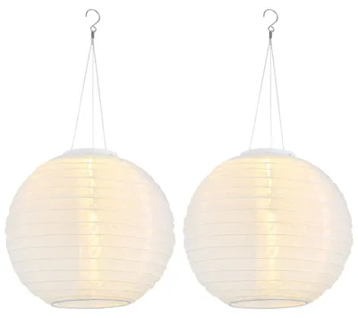 Produktbild von 2er Set LED Solar Außen-Hängeleuchte, Lampion weiß, D 30 cm