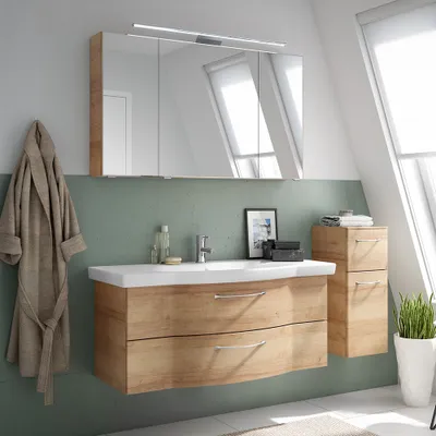Produktbild von Badmöbel Set in Riviera Eiche quer Nb. mit 122cm Waschbecken SOLINGEN-66, B/H/T ca. 167/200/51,5 cm