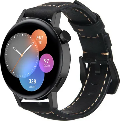 Produktbild von Strap-it Huawei Watch GT 3 42mm Lederarmband (Schwarz)