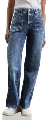 Productafbeelding van Street One Jeans, wijde pijpen, losse pasvorm, mid blauw, willekeurige wassing