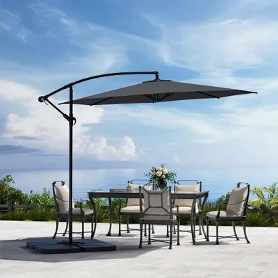 Produktbild von Livingandhome Drehbarer Sonnenschirm Ø 3 m Ampelschirm mit Rechteckig Befüllbarer Schirmständer, für Garten & Terrasse, Dunkelgrau