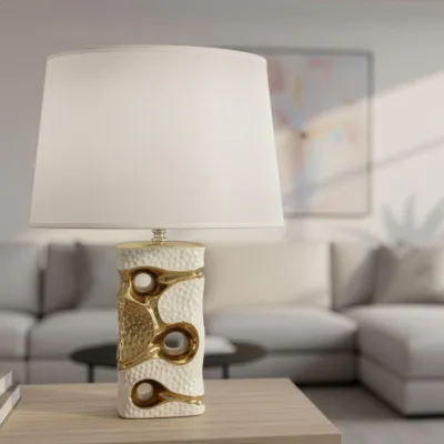 Obrázek produktu pro Stolní lampa z keramiky, bílá a zlatá ø 30x43,5 cm