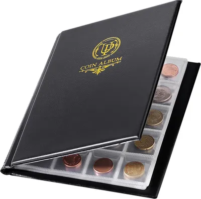 Imagen del producto de Álbum para monedas con 200 compartimentos, 10 páginas, con un diseño de cuadrícula de 33x33 mm, ideal para libras, peniques, centavos y dólares