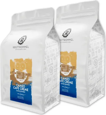 Produktbild von RÖSTTROMMEL Cameo, KAFFEE, Classic Crema, Ganze Kaffee-Bohnen 2x1kg, 100% Arabica, Röstung 4/10, Geschmack: Mild - Nuss - Schokolade, nachhaltiger Spitzenkaffee