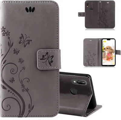 Produktbild von Handytasche für Huawei P20 Lite Blumen Flip Cover Buchhülle mit Magnetverschluss, Grau