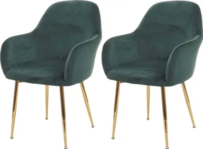 Zdjęcie produktu dla zestaw 2 krzeseł do jadalni HWC-F18, krzesło kuchenne, design retro ~ aksamitna zieleń, złote nogi
