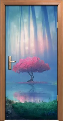Produktbild von Türposter 90x200 cm Türaufkleber Türtapete Türfolie Klebefolie Landschafts Wald Kirsch Baum im Wald