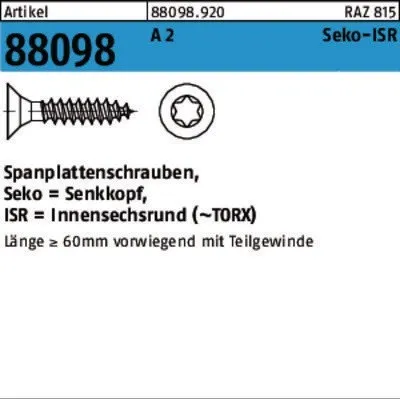 Produktbild von DIVERSE Spanplattenschraube Spanplattenschraube R 88098 6 x 70/42 Stahl galvanisch verzinkt gelb