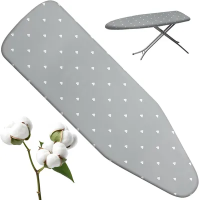 Zdjęcie produktu dla Pokrowiec na deskę do prasowania 145 x 55 cm, szary, bawełna, do żelazka, z gumką i rzepem