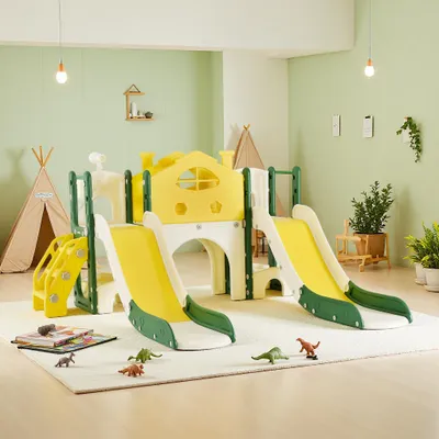 Immagine prodotto di Scivolo per bambini ProximaX per interni ed esterni da 1 a 6 anni, parco giochi per bambini con scivolo lungo, contenitore, tunnel, scala, canestro e area di passaggio, scivolo da giardino, verde