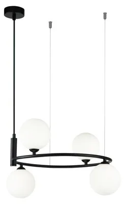 Immagine prodotto di Lampadario Contemporaneo Ring Metallo Nero 4 Luci E Diffusori Bianchi