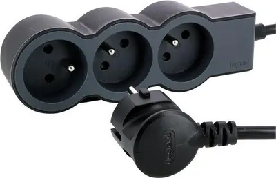 Image de Multiprise Filaire Compact, 3 Prises Noir