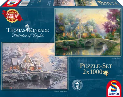 Produktbild von Schmidt Spiele Puzzle, 2x 1000 Teile, Thomas Kinkade Lamplight Manor 59468, spiegelfrei, 69,3 x 49,3 cm, ab 12 Jahre