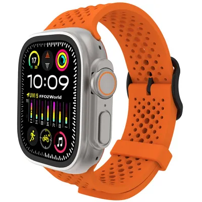 Produktbild von FFO2World Silikonarmband – Für Apple Watch 42/41/40/38 mm (Serie 11/10/9/8/7/6/5/4/3/2/1/SE) – Atmungsaktiv – Orange