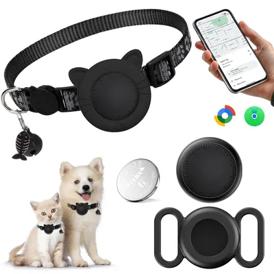 Image de Traceur GPS chat - Traceur pour chat - Sans abonnement - Collier réglable - Noir