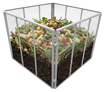 Obrázok produktu pre Kompostér Relaxdays z kovu, biokompostér do záhrady, rozmery: 80 x 100 x 100 cm, 800 litrov, kompostér na lístie, mriežka, oceľ, sivý