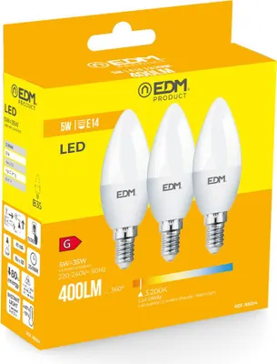 Image de Ampoules Bougie Led E14 5w Kit Lumière Chaude, économie D'énergie - Edm