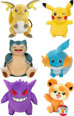 A collage of six different Pokemon plush toys.