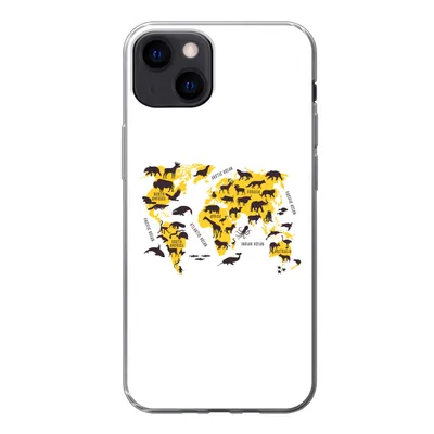 Produktbild von MuchoWow® Handyhülle Schutzhülle Hülle für iPhone 13 Weltkarte - Tiere - Gelb Silikon Softcase Handy Hülle - Karteninhaber