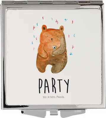 Produktbild von Mr. & Mrs. Panda Kleiner Spiegel Bär Party - Weiß - Geschenk, Handspiegel, Teddy, Schminkspiegel klein, Klappbarer, Geburtstag, Kosmetikspiegel, Mitbringsel, Lustig