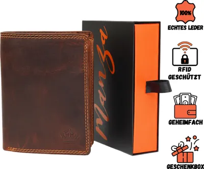 Produktbild von Leder Geldbörse Herren mit RFID Schutz und Geheimfach I Echtleder Geldbeutel für Männer mit Geschenkbox I extra-stabile Doppelnaht I Hochformat
