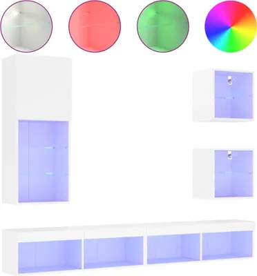 Produktbild von vidaXL 5-tlg. Wohnwand mit LED-Beleuchtung Weiß Holzwerkstoff