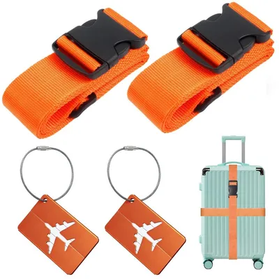 Produktbild von Gepäckgurt Kofferband Gepäckanhänger - 2 Stück - 5 x 200 cm - Orange - Für Koffer und Reisetasche