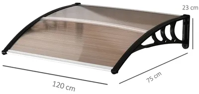 Immagine prodotto di Tenda da porta – Copertura d'ingresso – Tetto a falda unica – Protezione dai raggi UV e dalla pioggia – Struttura in alluminio – Policarbonato – 120 x 75 x 23 cm – Marrone