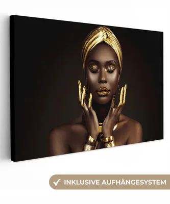 Produktbild von MuchoWow® - Leinwandbilder - Frau - Abstrakt - Gold - Porträt, Wandbild, Wanddeko Bilder Wohnzimmer, 120x80 cm