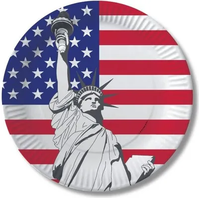 Produktbild von Partyteller 23cm blau-weiß mit Freiheitsstatue im USA-Design