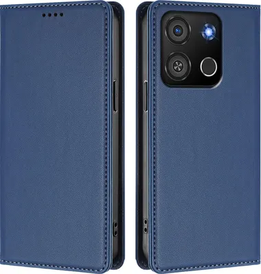 Image de Étui en cuir pour itel A05s, étui à rabat magnétique en cuirPolyuréthaneavec support, bleu foncé