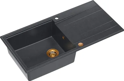 Produktbild von QUADRON Spülbecken 1-Becken Spüle | Größe: 100 x 50 x 21 cm | EVAN 146 | Küchenspüle Granitspüle aus GraniteQ mit Siphon | Schwarz & Kupfer