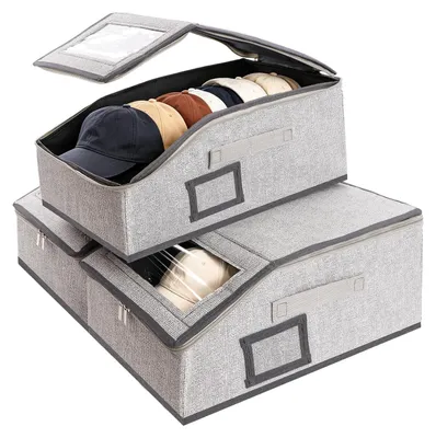 3er-Set stapelbare Hutaufbewahrungsboxen, 36 Kappen, 42x22x17 cm