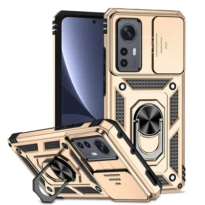Obrázek produktu pro Pouzdro pro Xiaomi 12 / Xiaomi 12X dvouvrstvé pouzdro s posuvným krytem kamery a prstencovým stojánkem Zlato
