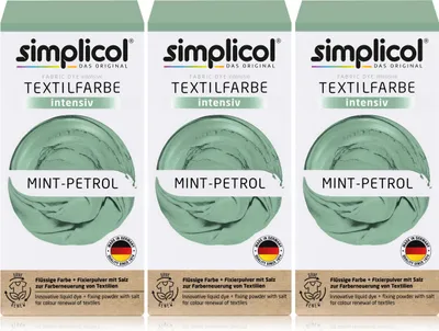 Produktbild von Simplicol Textilfarbe intensiv Mint-Petrol Flüssigfarbe, Fixierer (3er Pack)