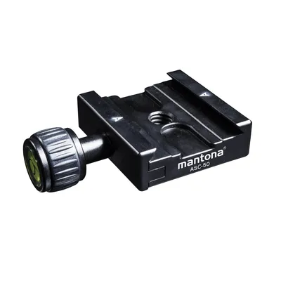 Produktbild von Mantona Klemme für Schnellwechselplatte 78 x 50 x 16 mm, Schnellwechselplattenklemme schwarz, Kamera Zubehör 3/8'' und 1/4'' inkl. Gewindeadapter