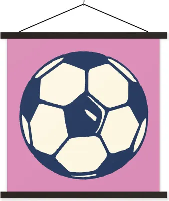 Produktbild von MuchoWow® Textilposter Eine Illustration von einem Fußball auf einem rosa Hintergrund - Jungen - Mädchen - Kinder 60x60 cm mit schwarzem Rahmen - Posteraufhänger