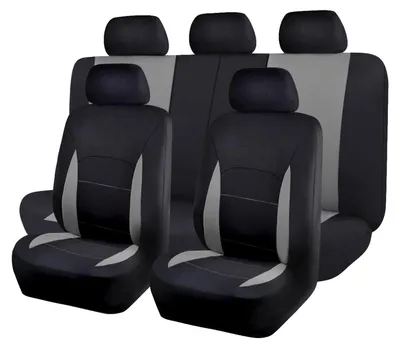 Productafbeelding van Autostoelhoes - Universeel - Zwart en grijs - 2 voorstoelen, achterbank en 5 hoofdsteunhoezen