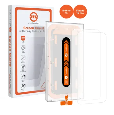 Obrázek produktu pro Mobile Origin Orange Screen Guard, Apple, iPhone 15 Pro / 15, Odolné proti poškrábání, Nárazuvzdorné, Průhledná, 2 kusů