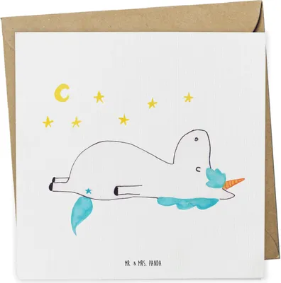 Produktbild von Mr. & Mrs. Panda Grußkarte Einhorn Sternenhimmel - Weiß - Geschenk, Unicorn, anlasskarte, Einhörner, doppelkarte, faltkarte, Klappkarte, Glückwunschkarte, Verrückt