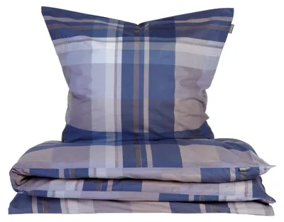 Produktbild von SCHIESSER Bettwäscheset Todd | Kariert | Feinbiber | 2-teilig | 100% Baumwolle | Kuschelweich | YKK-Reißverschluss | 135x200 cm + 80x80 cm | Braun-Blau